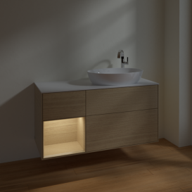 Тумба под раковину Villeroy & Boch Finion 120х50,1 см с подсветкой МДФ шпон дуба/стекло белое матовое F921PCPC