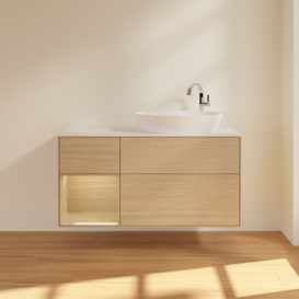 Тумба под раковину Villeroy & Boch Finion 120х50,1 см с подсветкой МДФ шпон дуба/стекло белое матовое F921PCPC