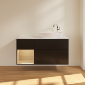 Тумба под раковину Villeroy & Boch Finion 120х50,1 см с подсветкой МДФ черный матовый лак/стекло белое матовое F921PCPD