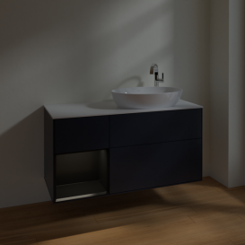 Тумба под раковину Villeroy & Boch Finion 120х50,1 см с подсветкой МДФ темно-синий матовый лак/стекло белое матовое F921PDHG