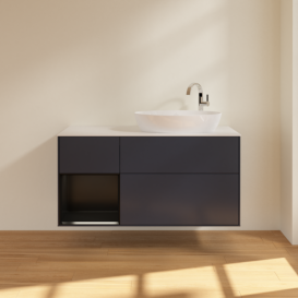 Тумба под раковину Villeroy & Boch Finion 120х50,1 см с подсветкой МДФ темно-синий матовый лак/стекло белое матовое F921PDHG