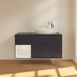 Тумба под раковину Villeroy & Boch Finion 120х50,1 см с подсветкой МДФ темно-синий матовый лак/стекло белое матовое F922GFHG