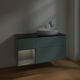 Тумба под раковину Villeroy & Boch Finion 120х50,1 см с подсветкой МДФ оливковый матовый лак/стекло черное матовое F922GKGM