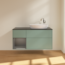 Тумба під раковину Villeroy & Boch Finion 120х50,1 см із підсвічуванням МДФ оливковий матовий лак/скло чорне матове F922GKGM