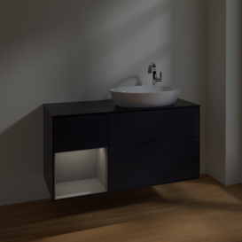 Тумба под раковину Villeroy & Boch Finion 120х50,1 см с подсветкой МДФ темно-синий матовый лак/стекло черное матовое F922GKHG