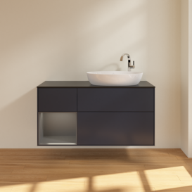 Тумба под раковину Villeroy & Boch Finion 120х50,1 см с подсветкой МДФ темно-синий матовый лак/стекло черное матовое F922GKHG