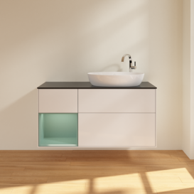 Тумба под раковину Villeroy & Boch Finion 120х50,1 см с подсветкой МДФ глянцевый белый лак/стекло черное матовое F922GMGF