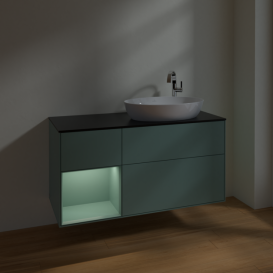 Тумба под раковину Villeroy & Boch Finion 120х50,1 см с подсветкой МДФ оливковый матовый лак/стекло черное матовое F922GMGM