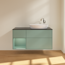 Тумба под раковину Villeroy & Boch Finion 120х50,1 см с подсветкой МДФ оливковый матовый лак/скло чорне матове F922GMGM