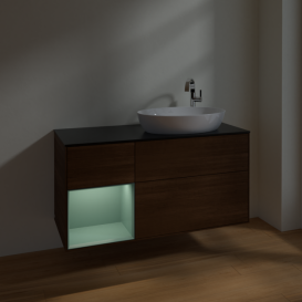 Тумба под раковину Villeroy & Boch Finion 120х50,1 см с подсветкой МДФ шпон грецкого ореха/стекло черное матовое F922GMGN