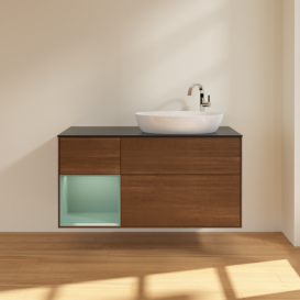 Тумба под раковину Villeroy & Boch Finion 120х50,1 см с подсветкой МДФ шпон грецкого ореха/стекло черное матовое F922GMGN