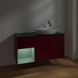 Тумба под раковину Villeroy & Boch Finion 120х50,1 см с подсветкой МДФ пион матовый лак/стекло черное матовое F922GMHB