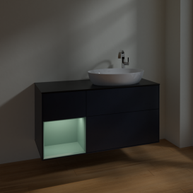 Тумба под раковину Villeroy & Boch Finion 120х50,1 см с подсветкой МДФ темно-синий матовый лак/стекло черное матовое F922GMHG
