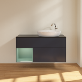 Тумба под раковину Villeroy & Boch Finion 120х50,1 см с подсветкой МДФ темно-синий матовый лак/стекло черное матовое F922GMHG