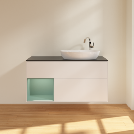 Тумба под раковину Villeroy & Boch Finion 120х50,1 см с подсветкой МДФ белый матовый лак/стекло черное матовое F922GMMT