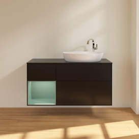 Тумба под раковину Villeroy & Boch Finion 120х50,1 см с подсветкой МДФ черный матовый лак/стекло черное матовое F922GMPD