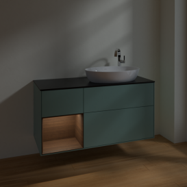 Тумба под раковину Villeroy & Boch Finion 120х50,1 см с подсветкой МДФ оливковый матовый лак/стекло черное матовое F922GNGM