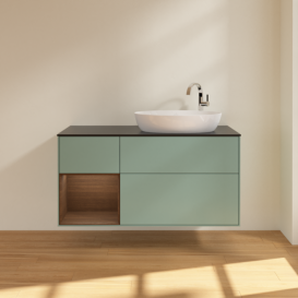 Тумба под раковину Villeroy & Boch Finion 120х50,1 см с подсветкой МДФ оливковый матовый лак/стекло черное матовое F922GNGM