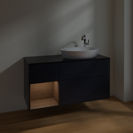 Тумба под раковину Villeroy & Boch Finion 120х50,1 см с подсветкой МДФ темно-синий матовый лак/стекло черное матовое F922GNHG