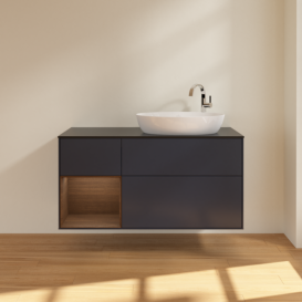 Тумба под раковину Villeroy & Boch Finion 120х50,1 см с подсветкой МДФ темно-синий матовый лак/стекло черное матовое F922GNHG