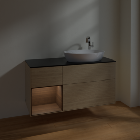 Тумба под раковину Villeroy & Boch Finion 120х50,1 см с подсветкой МДФ шпон дуба/стекло черное матовое F922GNPC