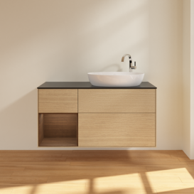 Тумба под раковину Villeroy & Boch Finion 120х50,1 см с подсветкой МДФ шпон дуба/стекло черное матовое F922GNPC