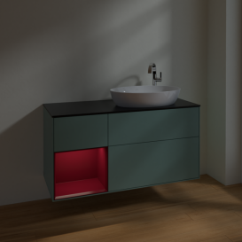 Тумба под раковину Villeroy & Boch Finion 120х50,1 см с подсветкой МДФ оливковый матовый лак/стекло черное матовое F922HBGM