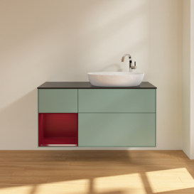 Тумба под раковину Villeroy & Boch Finion 120х50,1 см с подсветкой МДФ оливковый матовый лак/стекло черное матовое F922HBGM