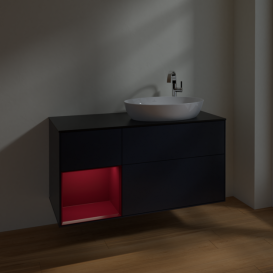 Тумба под раковину Villeroy & Boch Finion 120х50,1 см с подсветкой МДФ темно-синий матовый лак/стекло черное матовое F922HBHG