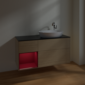 Тумба под раковину Villeroy & Boch Finion 120х50,1 см с подсветкой МДФ шпон дуба/стекло черное матовое F922HBPC