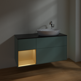 Тумба под раковину Villeroy & Boch Finion 120х50,1 см с подсветкой МДФ оливковый матовый лак/стекло черное матовое F922HFGM