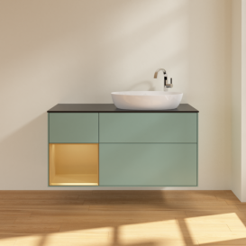 Тумба под раковину Villeroy & Boch Finion 120х50,1 см с подсветкой МДФ оливковый матовый лак/стекло черное матовое F922HFGM