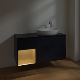 Тумба под раковину Villeroy & Boch Finion 120х50,1 см с подсветкой МДФ темно-синий матовый лак/стекло черное матовое F922HFHG