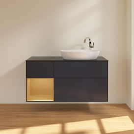 Тумба под раковину Villeroy & Boch Finion 120х50,1 см с подсветкой МДФ темно-синий матовый лак/стекло черное матовое F922HFHG