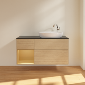 Тумба под раковину Villeroy & Boch Finion 120х50,1 см с подсветкой МДФ шпон дуба/стекло черное матовое F922HFPC