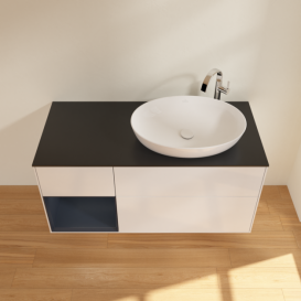 Тумба под раковину Villeroy & Boch Finion 120х50,1 см с подсветкой МДФ глянцевый белый лак/стекло черное матовое F922HGGF