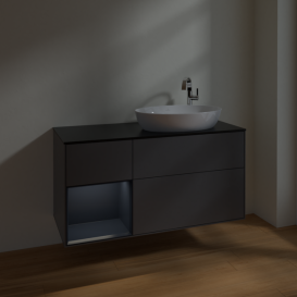 Тумба под раковину Villeroy & Boch Finion 120х50,1 см с подсветкой МДФ антрацит матовый лак/стекло черное матовое F922HGGK