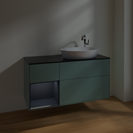 Тумба под раковину Villeroy & Boch Finion 120х50,1 см с подсветкой МДФ оливковый матовый лак/стекло черное матовое F922HGGM