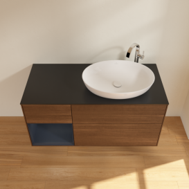 Тумба под раковину Villeroy & Boch Finion 120х50,1 см с подсветкой МДФ шпон грецкого ореха/стекло черное матовое F922HGGN