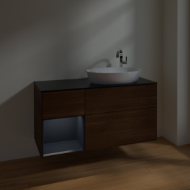 Тумба под раковину Villeroy & Boch Finion 120х50,1 см с подсветкой МДФ шпон грецкого ореха/стекло черное матовое F922HGGN