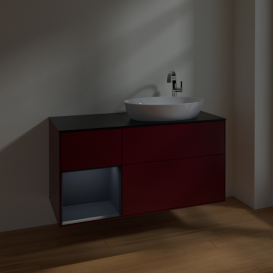 Тумба под раковину Villeroy & Boch Finion 120х50,1 см с подсветкой МДФ пион матовый лак/стекло черное матовое F922HGHB