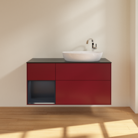 Тумба под раковину Villeroy & Boch Finion 120х50,1 см с подсветкой МДФ пион матовый лак/стекло черное матовое F922HGHB