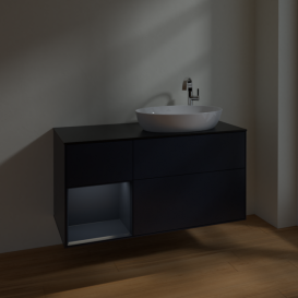 Тумба под раковину Villeroy & Boch Finion 120х50,1 см с подсветкой МДФ темно-синий матовый лак/стекло черное матовое F922HGHG