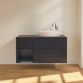 Тумба под раковину Villeroy & Boch Finion 120х50,1 см с подсветкой МДФ темно-синий матовый лак/стекло черное матовое F922HGHG