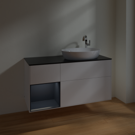 Тумба под раковину Villeroy & Boch Finion 120х50,1 см с подсветкой МДФ белый матовый лак/стекло черное матовое F922HGMT