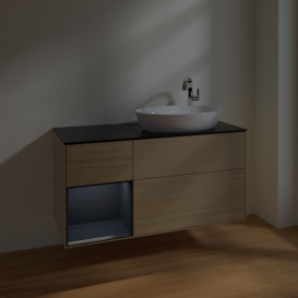 Тумба под раковину Villeroy & Boch Finion 120х50,1 см с подсветкой МДФ шпон дуба/стекло черное матовое F922HGPC
