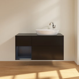 Тумба под раковину Villeroy & Boch Finion 120х50,1 см с подсветкой МДФ черный матовый лак/стекло черное матовое F922HGPD