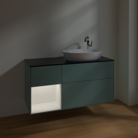 Тумба под раковину Villeroy & Boch Finion 120х50,1 см с подсветкой МДФ оливковый матовый лак/стекло черное матовое F922MTGM