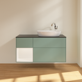 Тумба под раковину Villeroy & Boch Finion 120х50,1 см с подсветкой МДФ оливковый матовый лак/стекло черное матовое F922MTGM