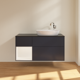 Тумба под раковину Villeroy & Boch Finion 120х50,1 см с подсветкой МДФ темно-синий матовый лак/стекло черное матовое F922MTHG